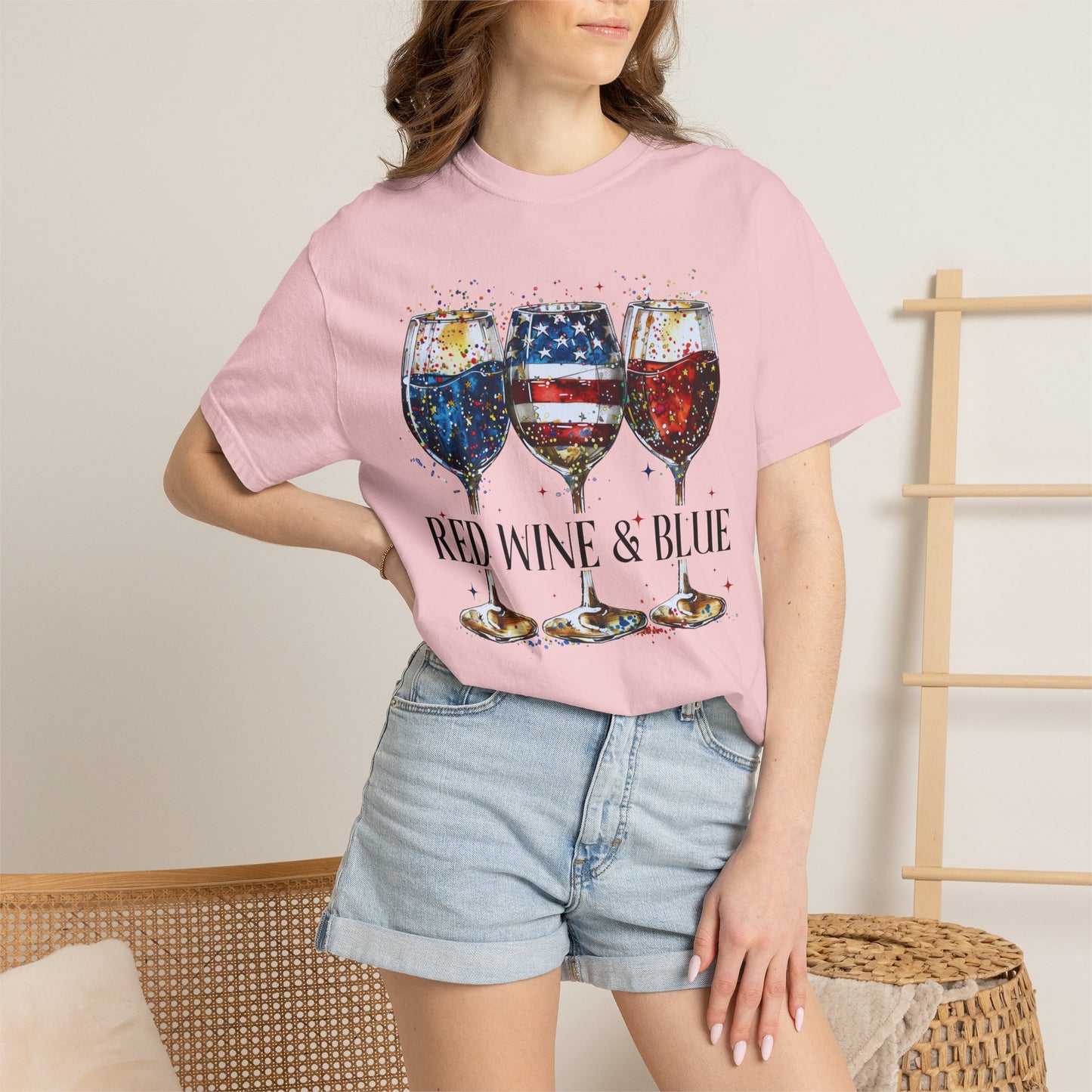 Patriotic Wine Glasses Fourth of July Tee