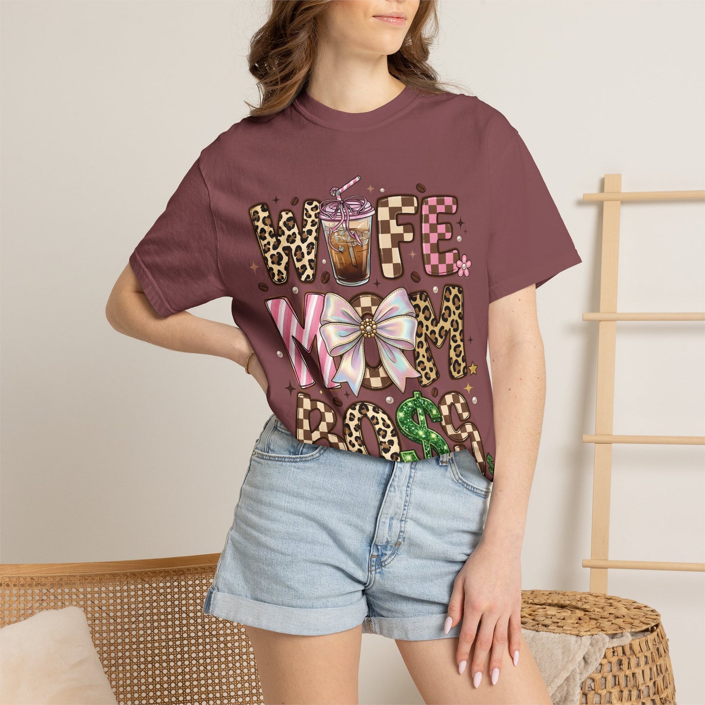 Wife Mom Boss Graphic T-Shirt — Chic Leopard, Floral & Coffee Mom Life Tee
