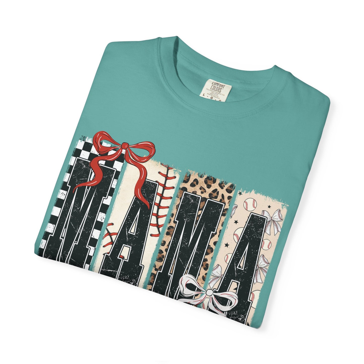Mama Baseball Pattern Block T-Shirt