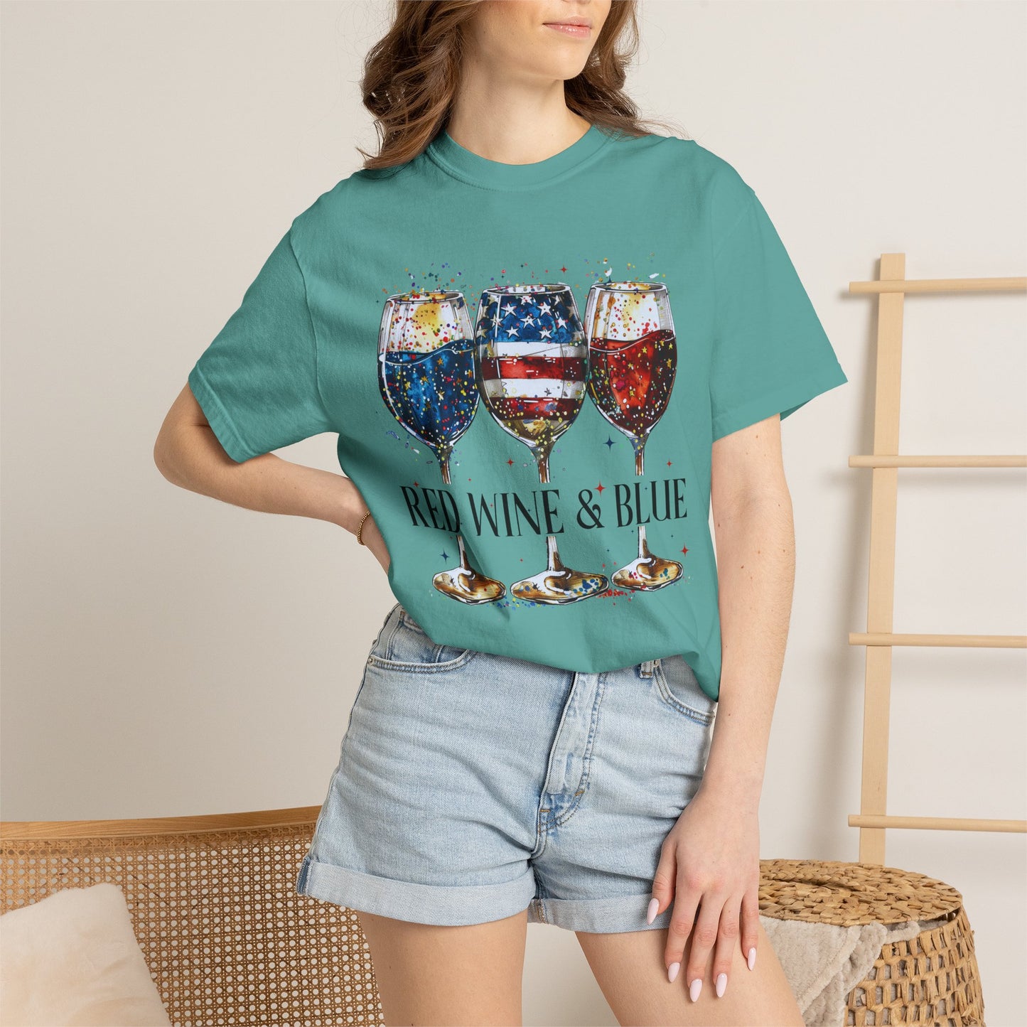 Patriotic Wine Glasses Fourth of July Tee