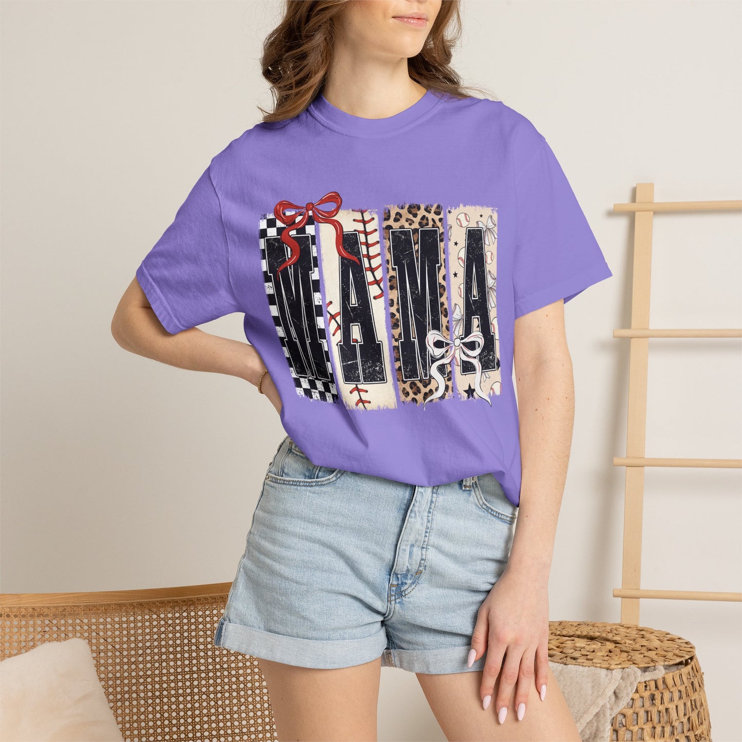 Mama Baseball Pattern Block T-Shirt