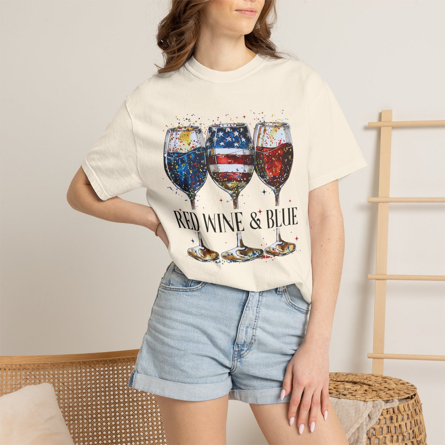 Patriotic Wine Glasses Fourth of July Tee