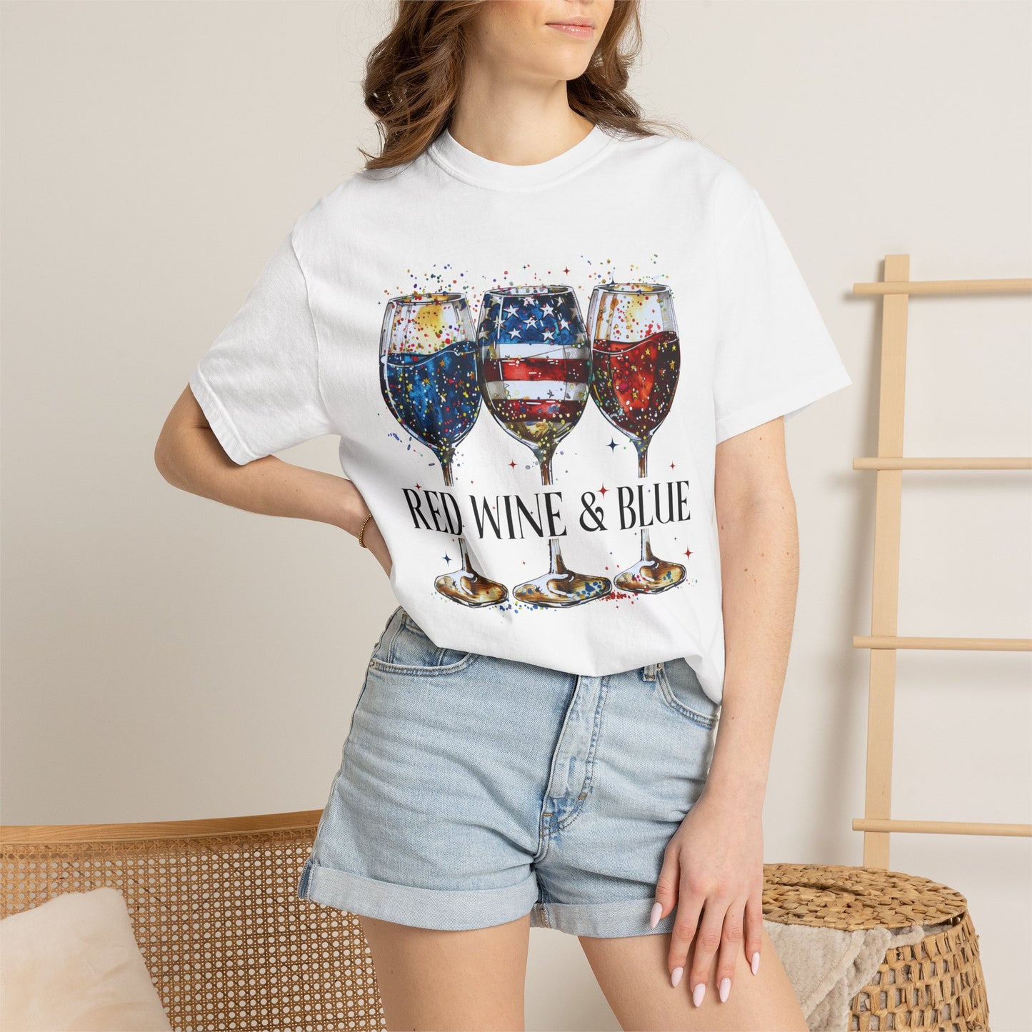 Patriotic Wine Glasses Fourth of July Tee