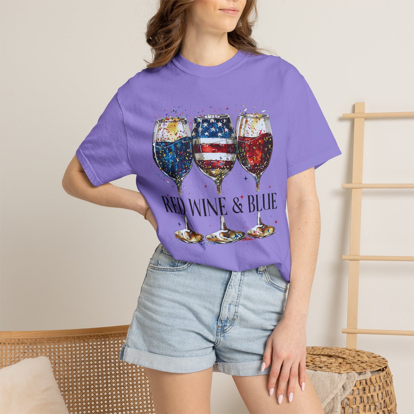 Patriotic Wine Glasses Fourth of July Tee