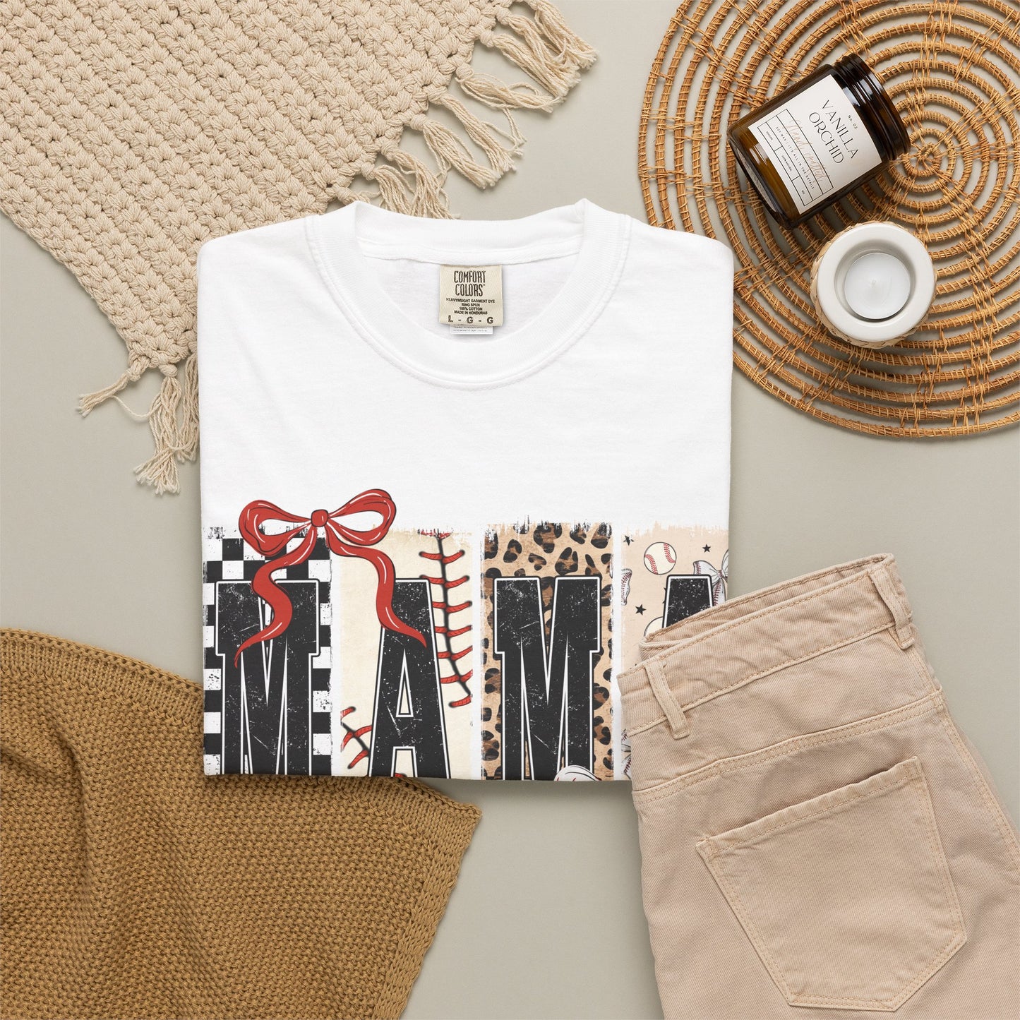 Mama Baseball Pattern Block T-Shirt