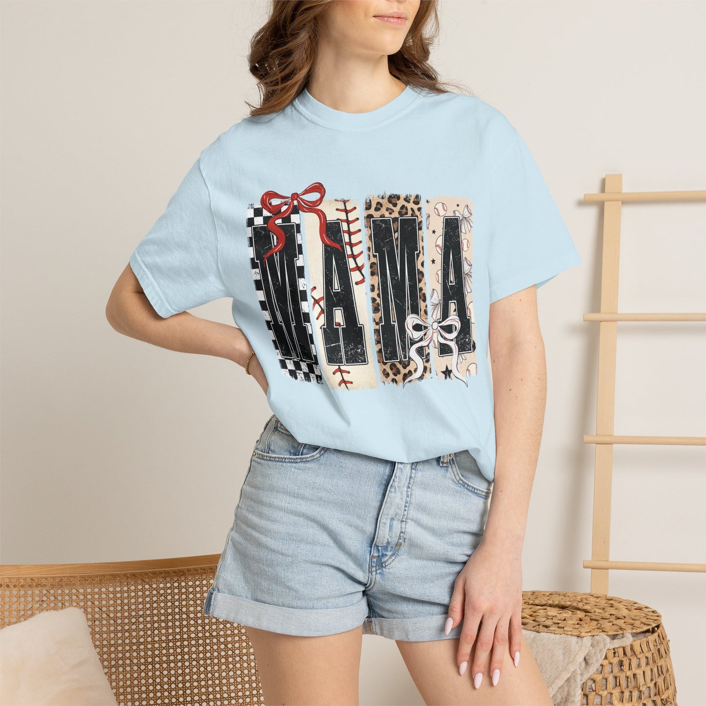 Mama Baseball Pattern Block T-Shirt