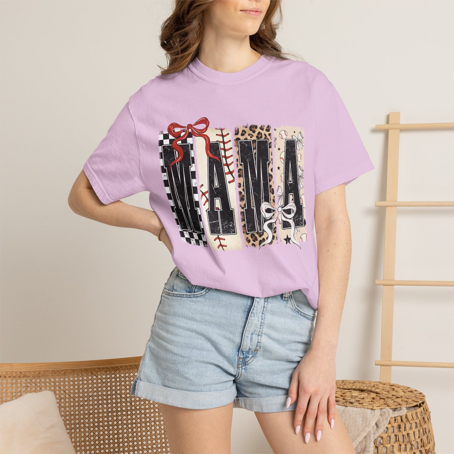 Mama Baseball Pattern Block T-Shirt