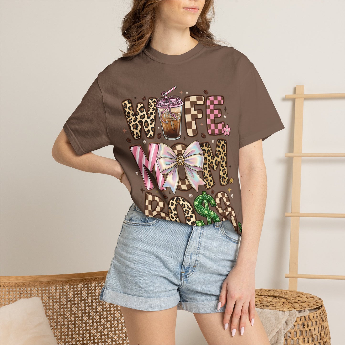 Wife Mom Boss Graphic T-Shirt — Chic Leopard, Floral & Coffee Mom Life Tee