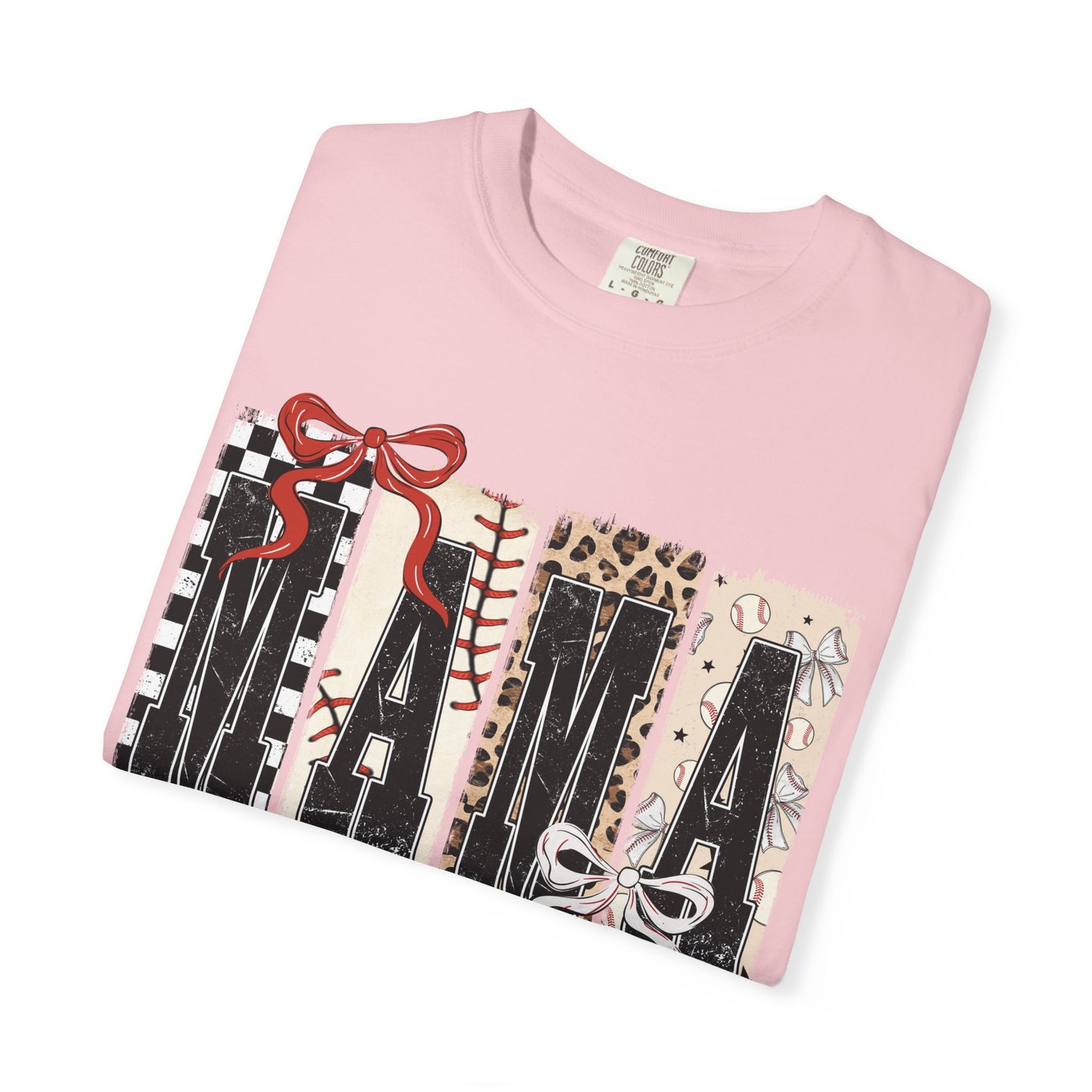 Mama Baseball Pattern Block T-Shirt