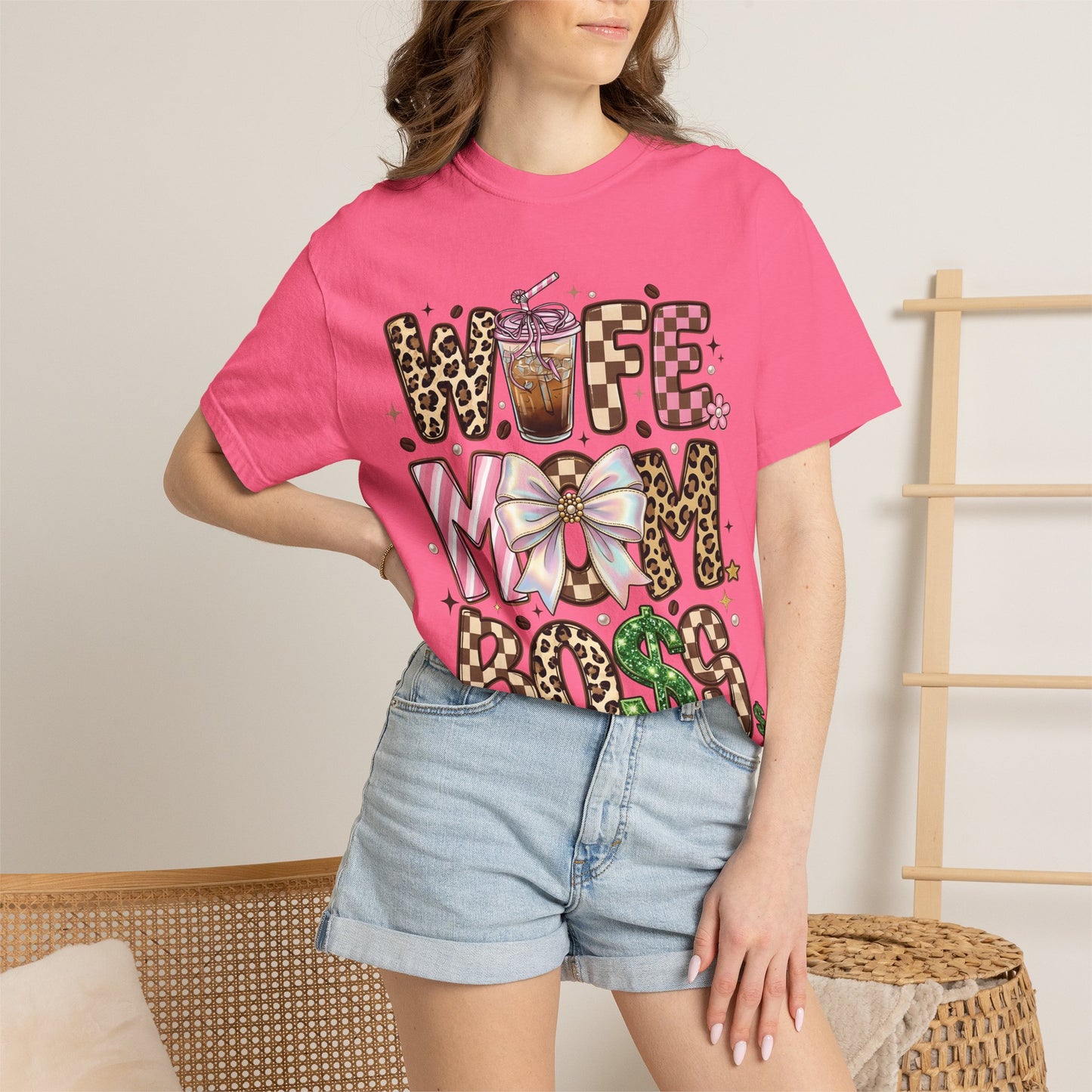 Wife Mom Boss Graphic T-Shirt — Chic Leopard, Floral & Coffee Mom Life Tee