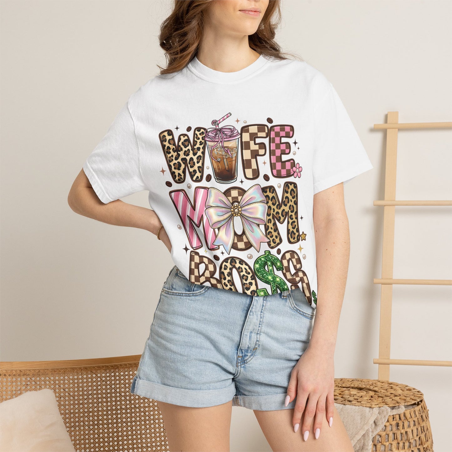 Wife Mom Boss Graphic T-Shirt — Chic Leopard, Floral & Coffee Mom Life Tee