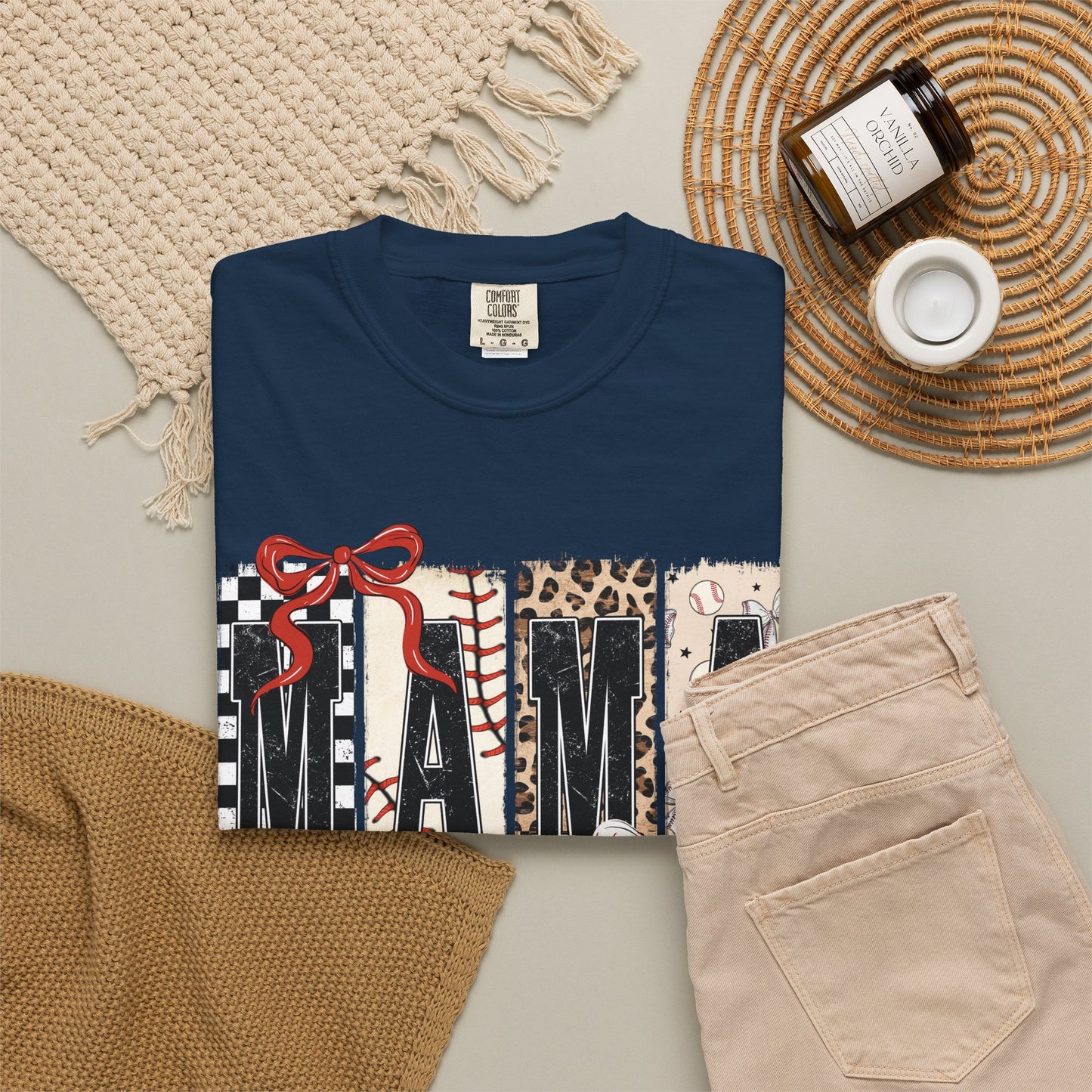 Mama Baseball Pattern Block T-Shirt