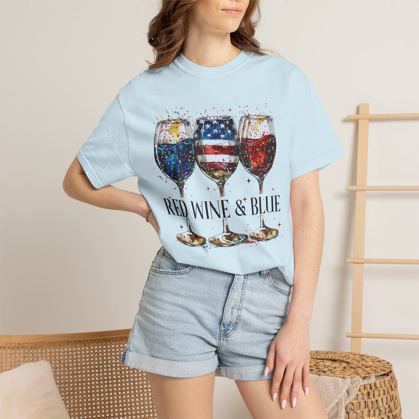 Patriotic Wine Glasses Fourth of July Tee