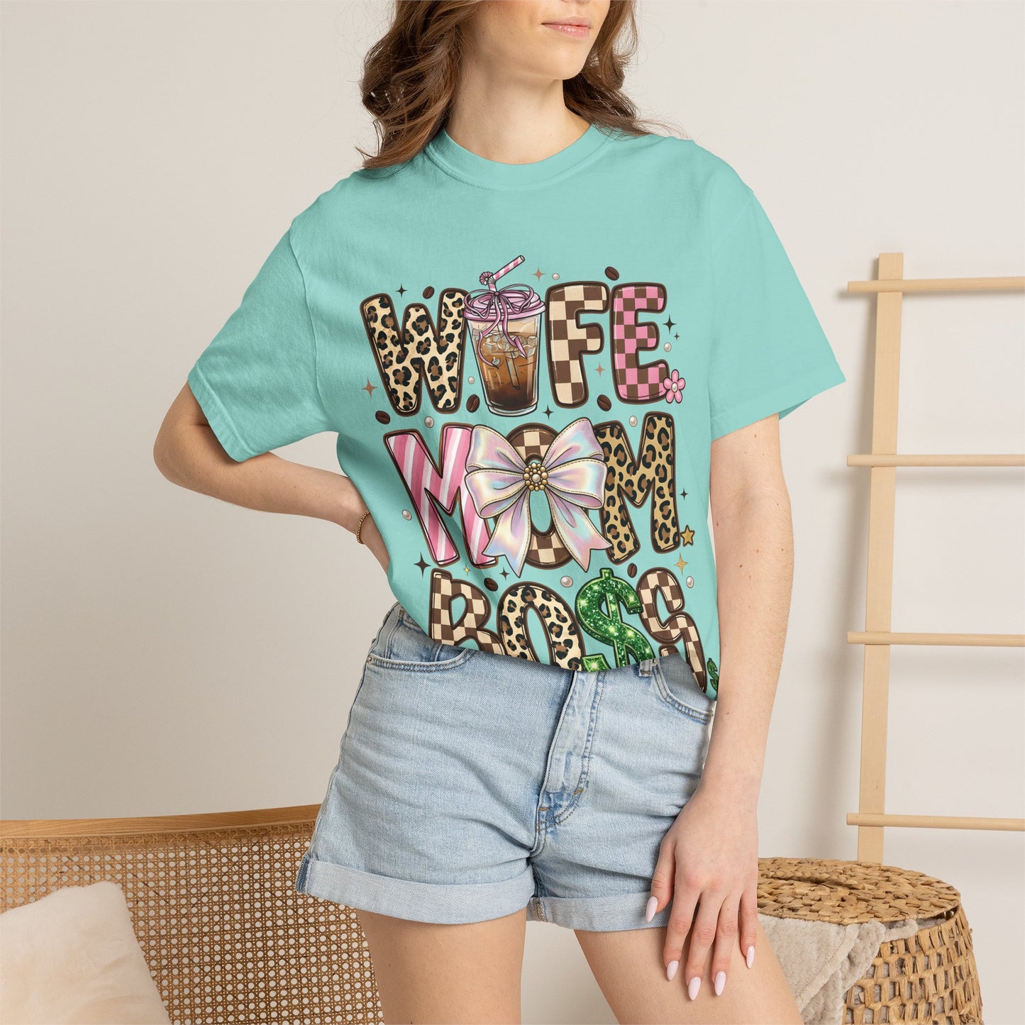 Wife Mom Boss Graphic T-Shirt — Chic Leopard, Floral & Coffee Mom Life Tee