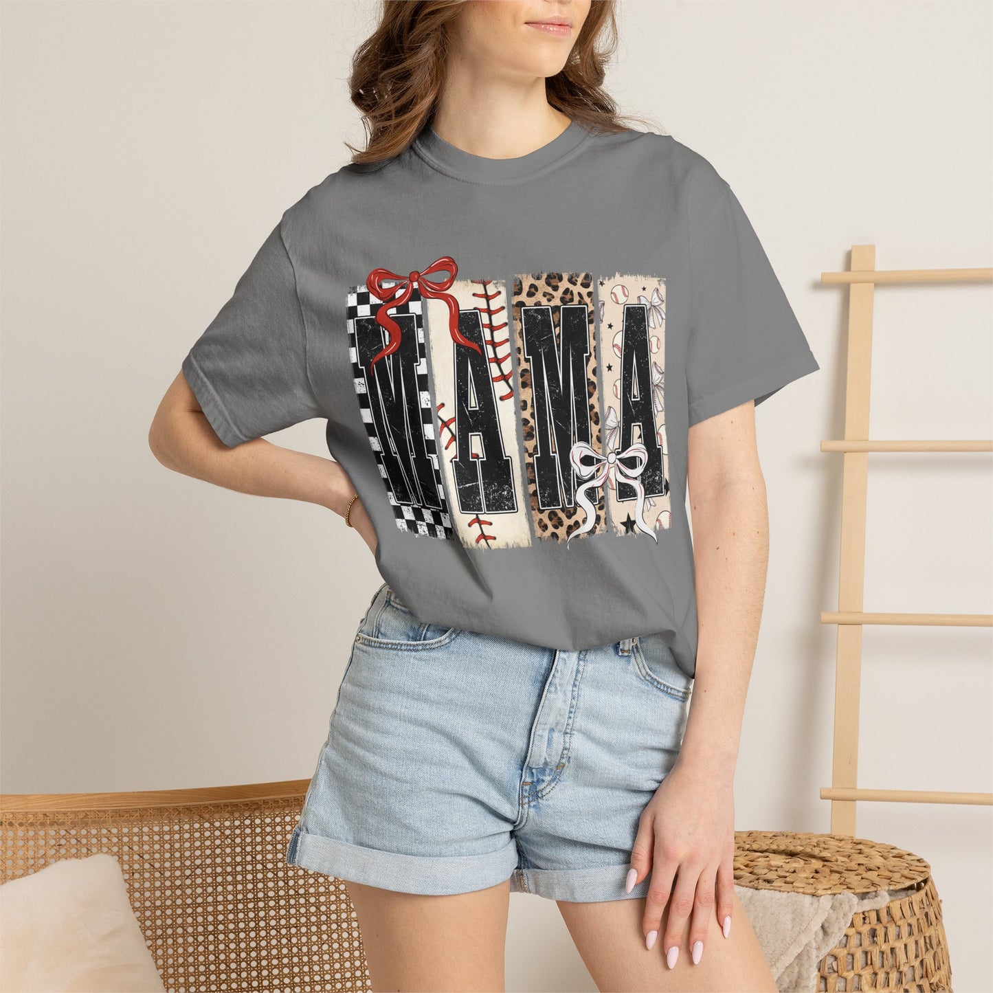 Mama Baseball Pattern Block T-Shirt