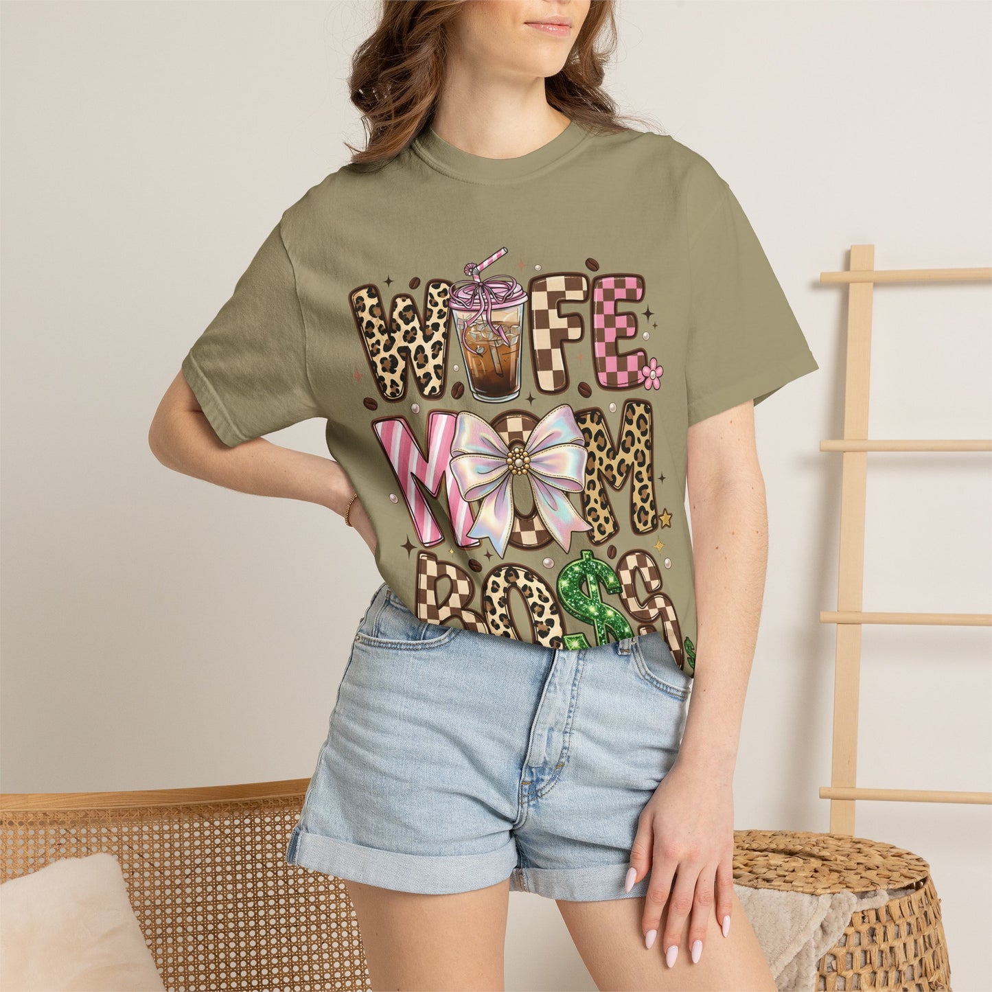 Wife Mom Boss Graphic T-Shirt — Chic Leopard, Floral & Coffee Mom Life Tee
