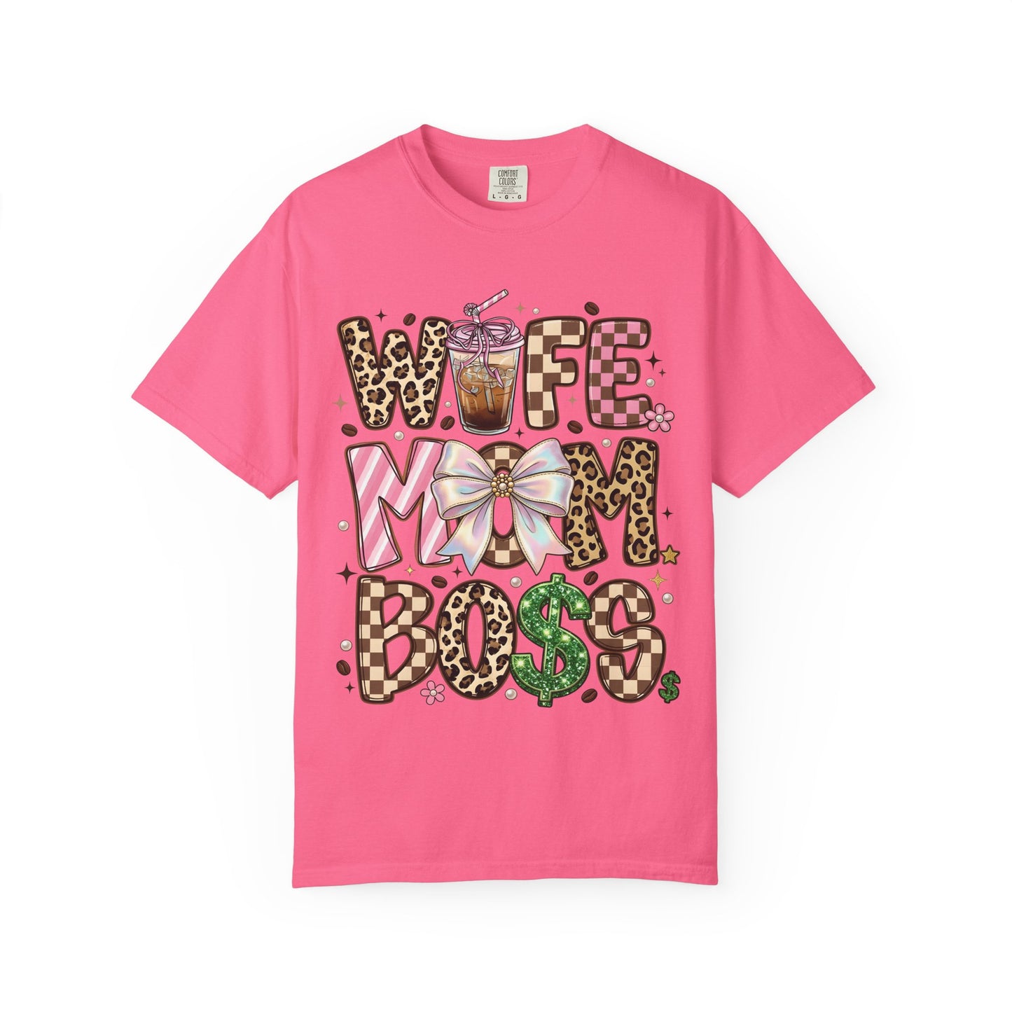 Wife Mom Boss Graphic T-Shirt — Chic Leopard, Floral & Coffee Mom Life Tee