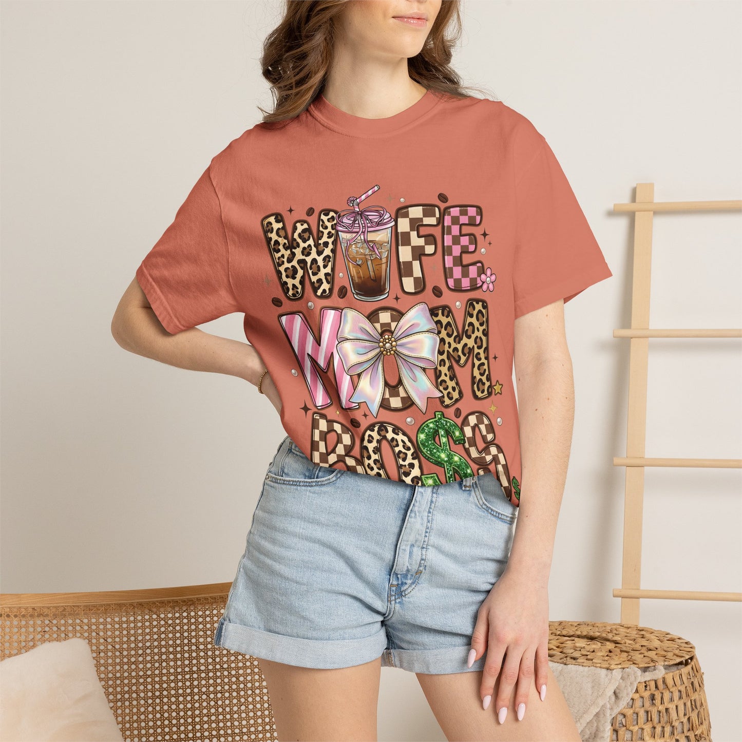 Wife Mom Boss Graphic T-Shirt — Chic Leopard, Floral & Coffee Mom Life Tee