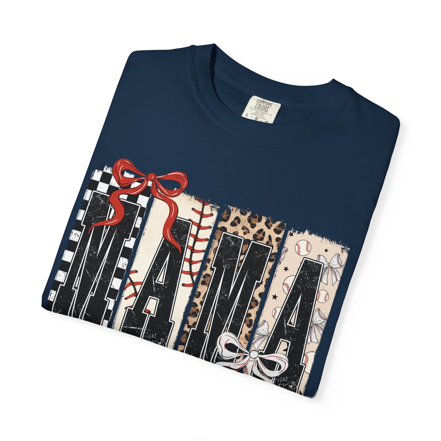 Mama Baseball Pattern Block T-Shirt