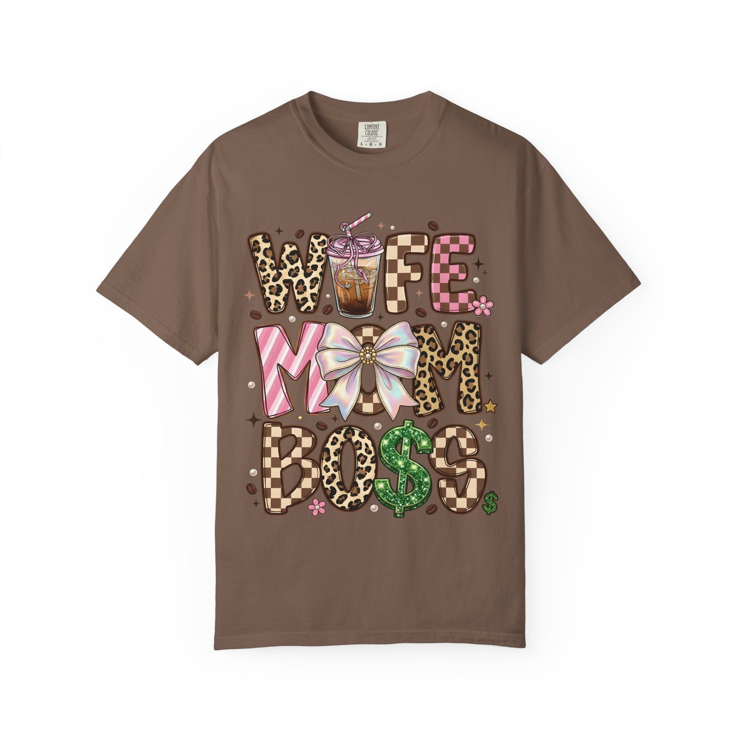 Wife Mom Boss Graphic T-Shirt — Chic Leopard, Floral & Coffee Mom Life Tee