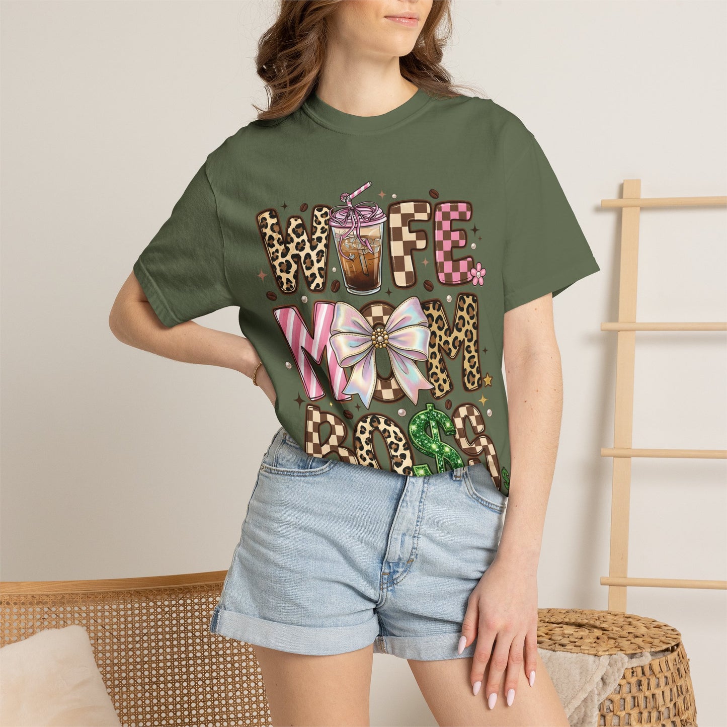 Wife Mom Boss Graphic T-Shirt — Chic Leopard, Floral & Coffee Mom Life Tee
