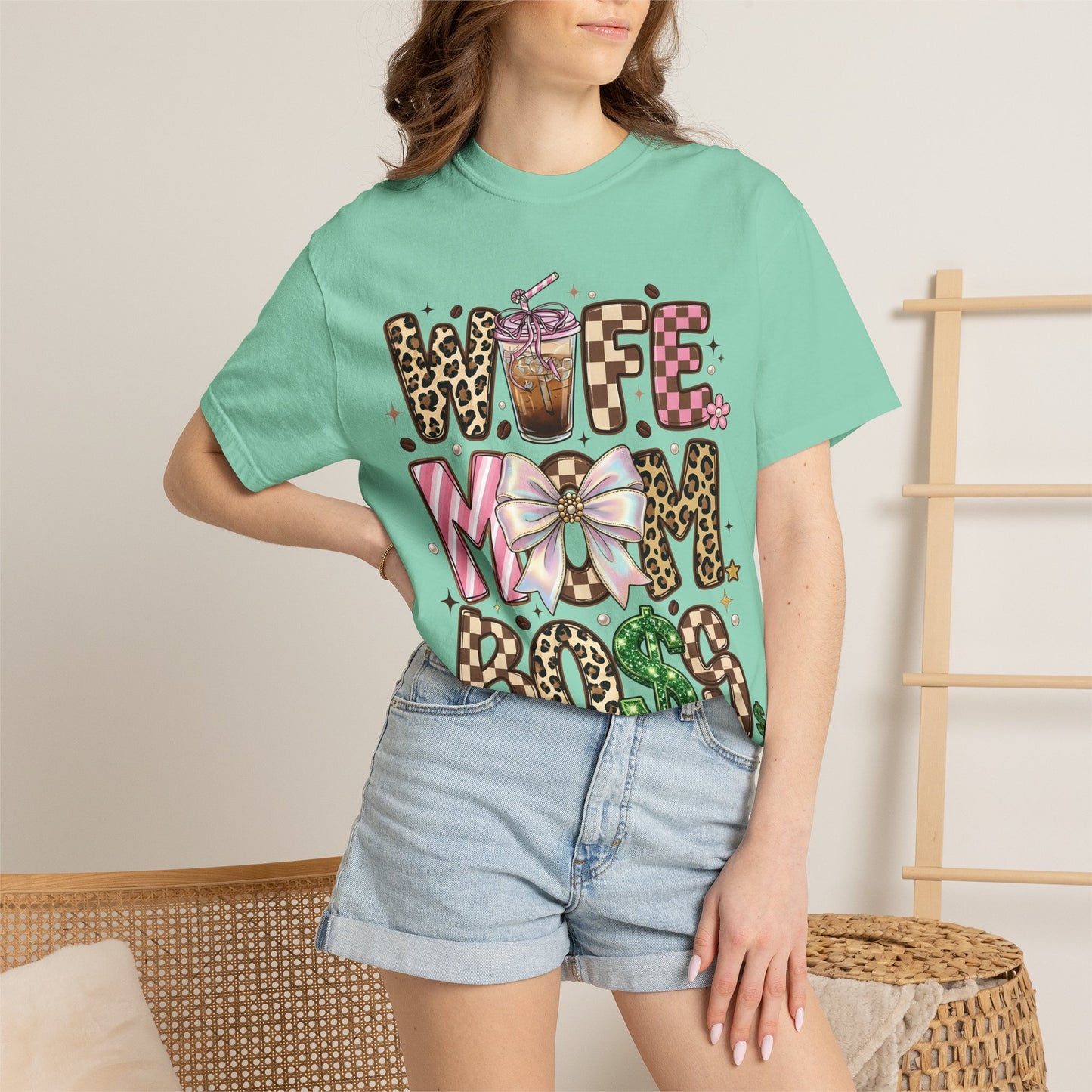 Wife Mom Boss Graphic T-Shirt — Chic Leopard, Floral & Coffee Mom Life Tee