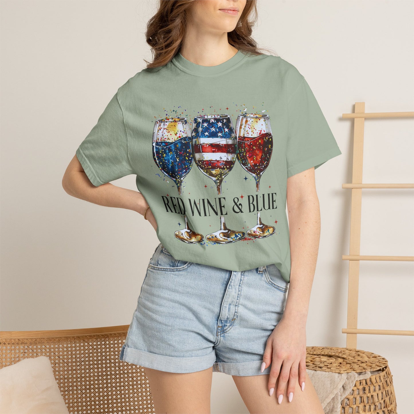 Patriotic Wine Glasses Fourth of July Tee
