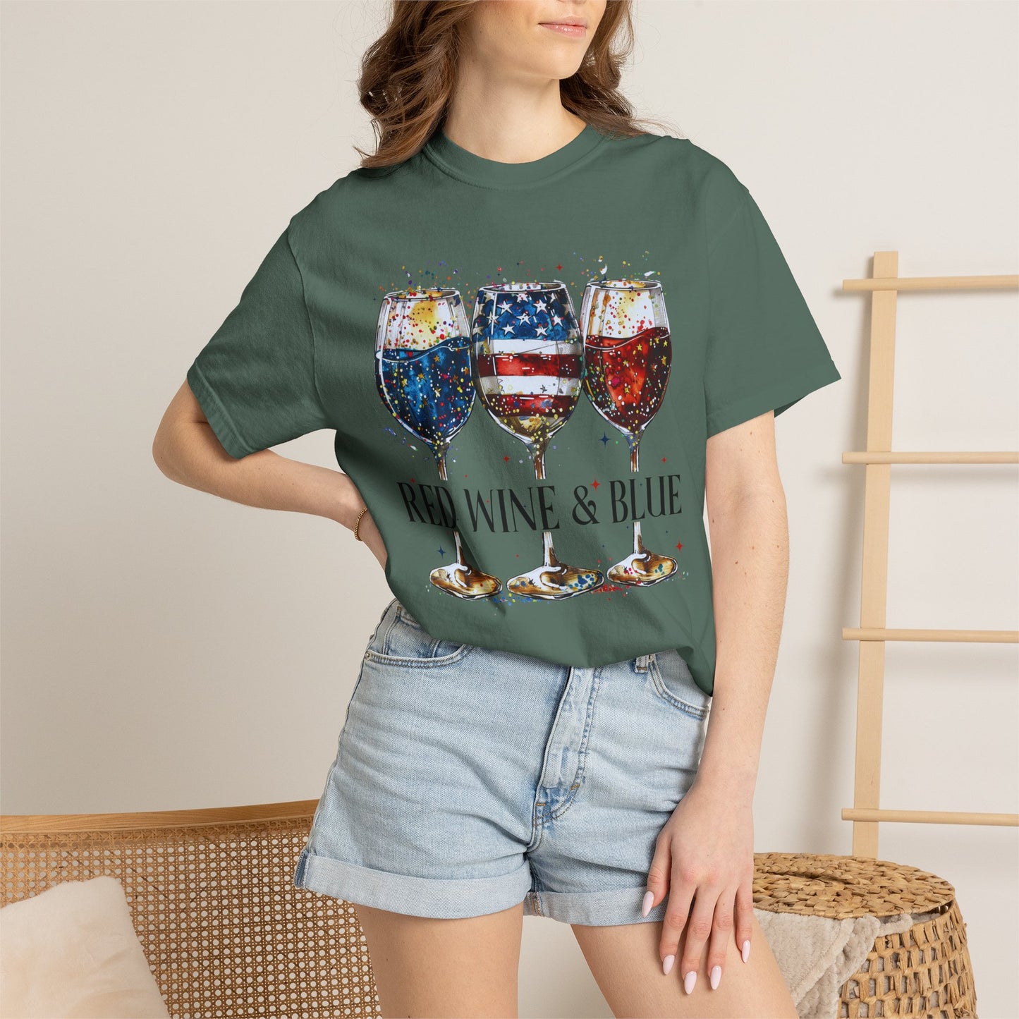 Patriotic Wine Glasses Fourth of July Tee
