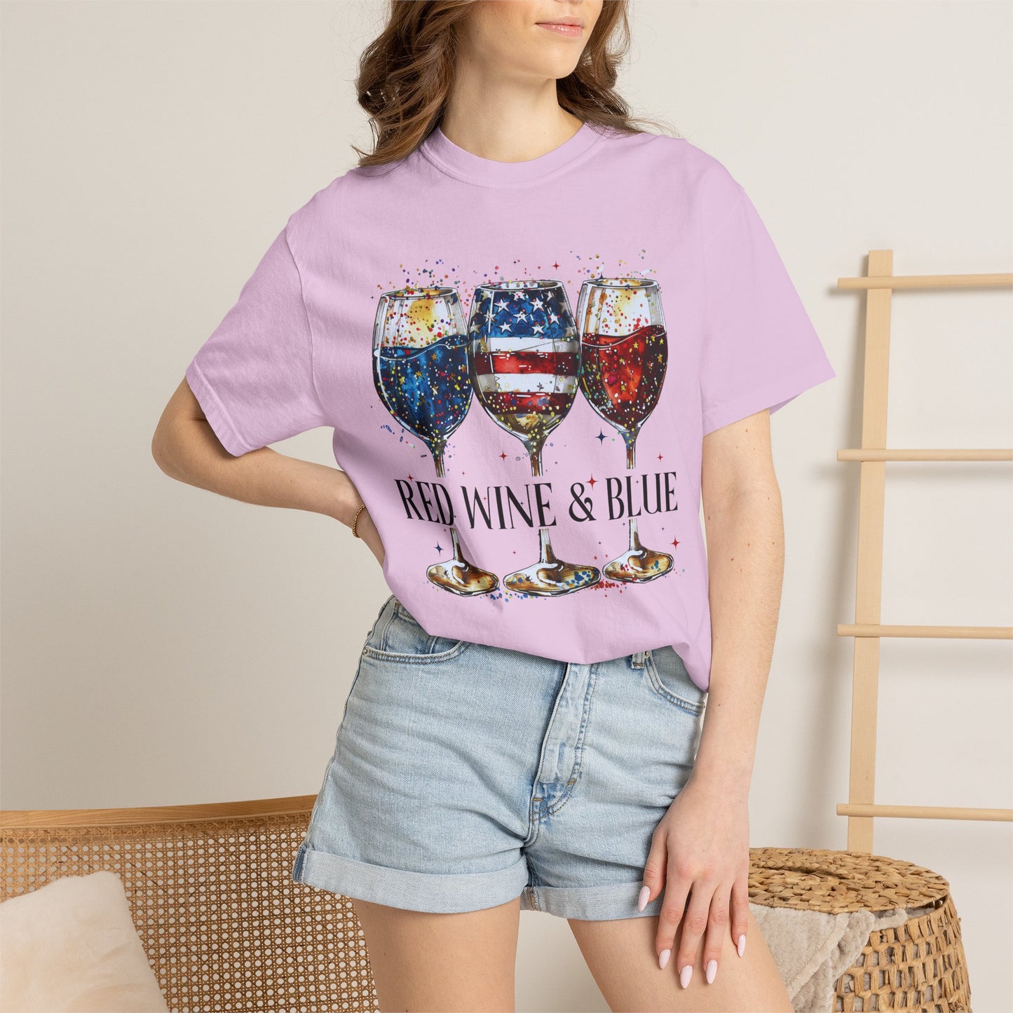 Patriotic Wine Glasses Fourth of July Tee