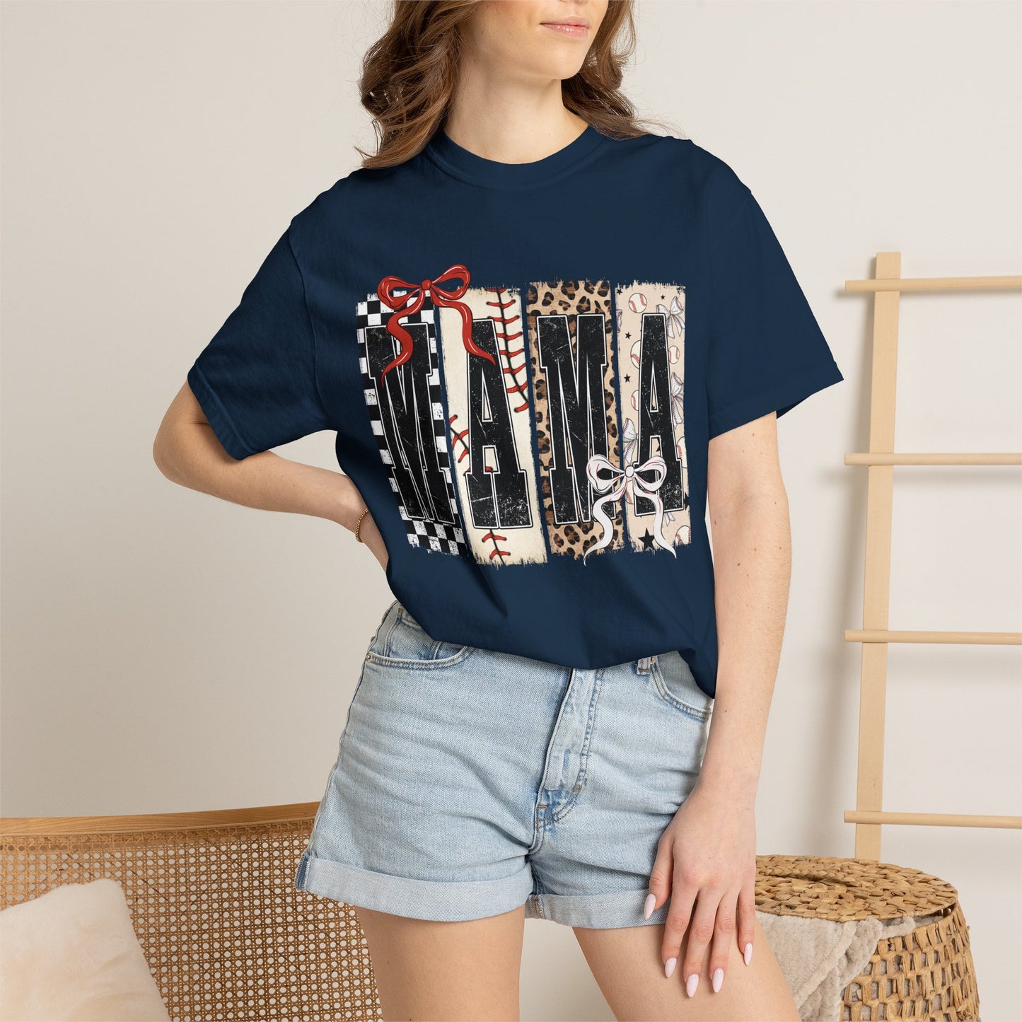 Mama Baseball Pattern Block T-Shirt