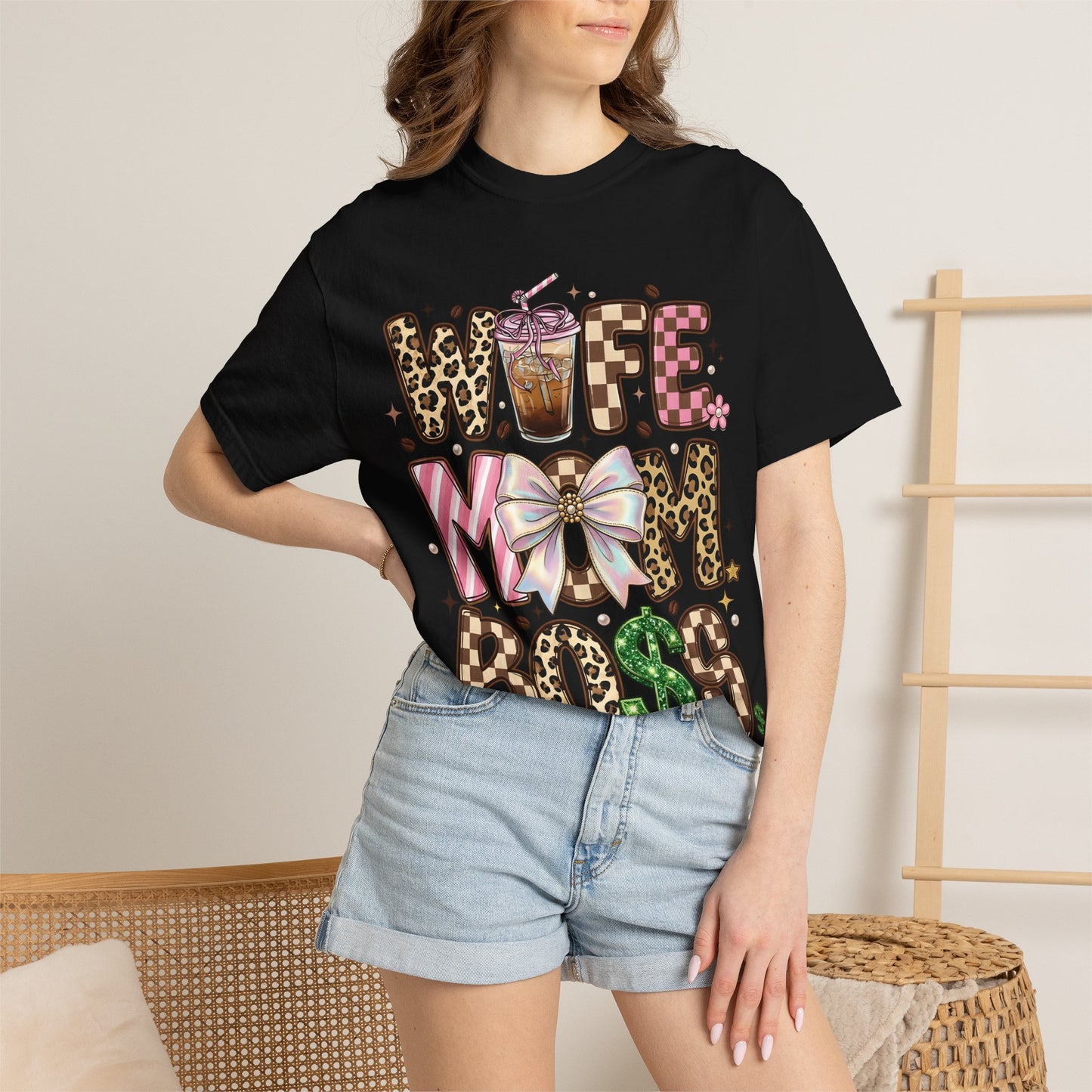Wife Mom Boss Graphic T-Shirt — Chic Leopard, Floral & Coffee Mom Life Tee