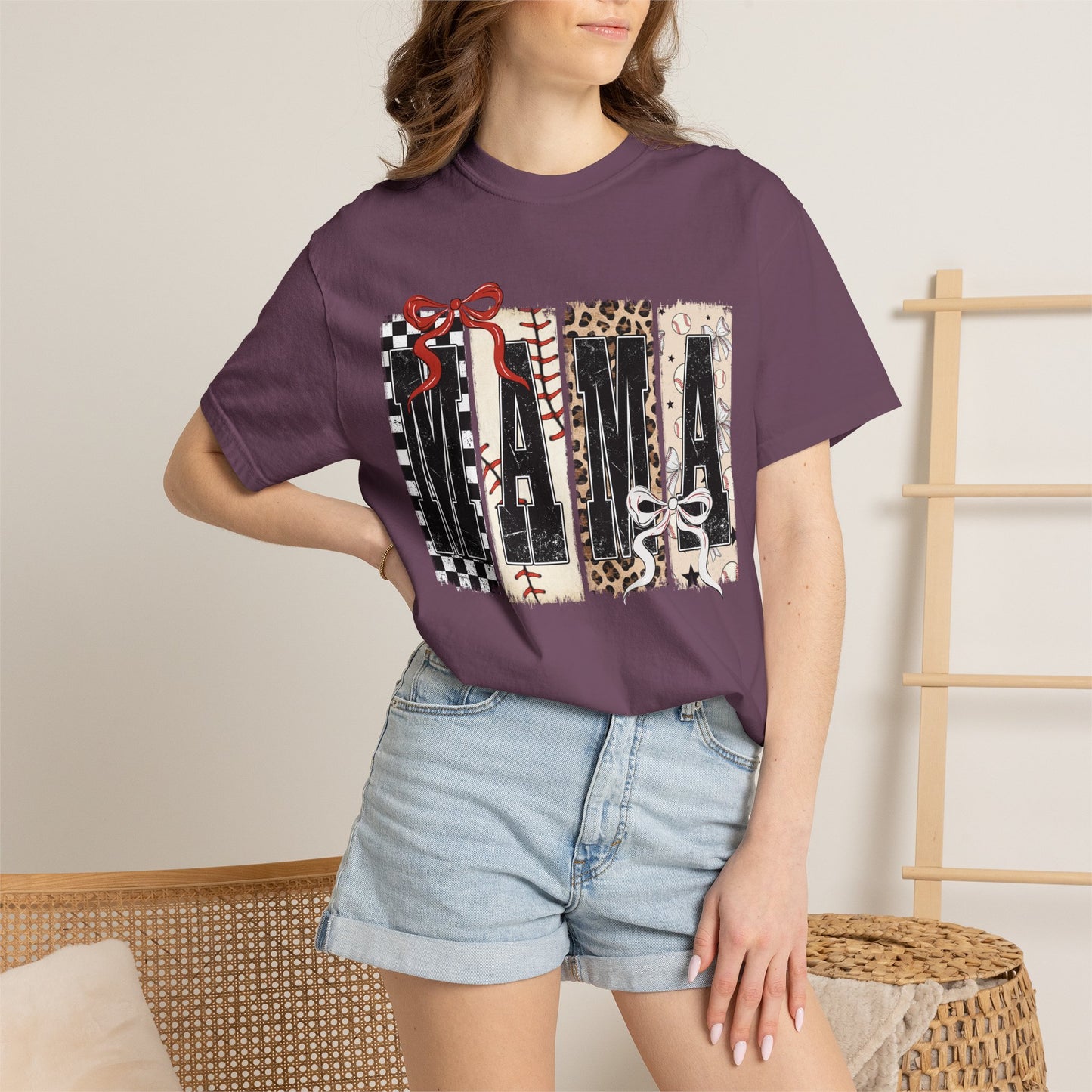 Mama Baseball Pattern Block T-Shirt