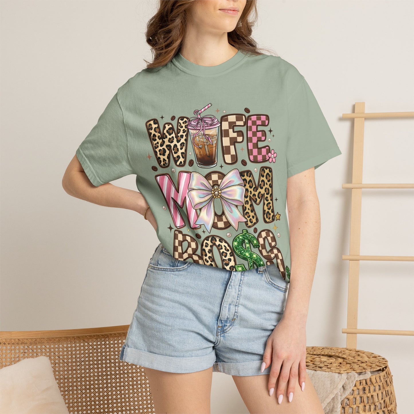 Wife Mom Boss Graphic T-Shirt — Chic Leopard, Floral & Coffee Mom Life Tee