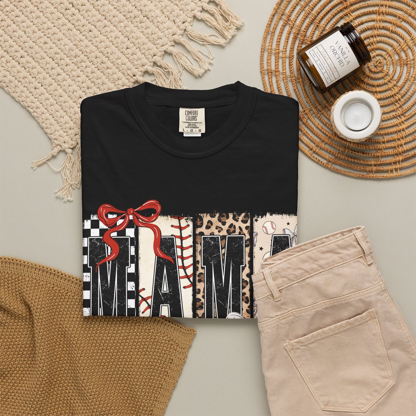 Mama Baseball Pattern Block T-Shirt