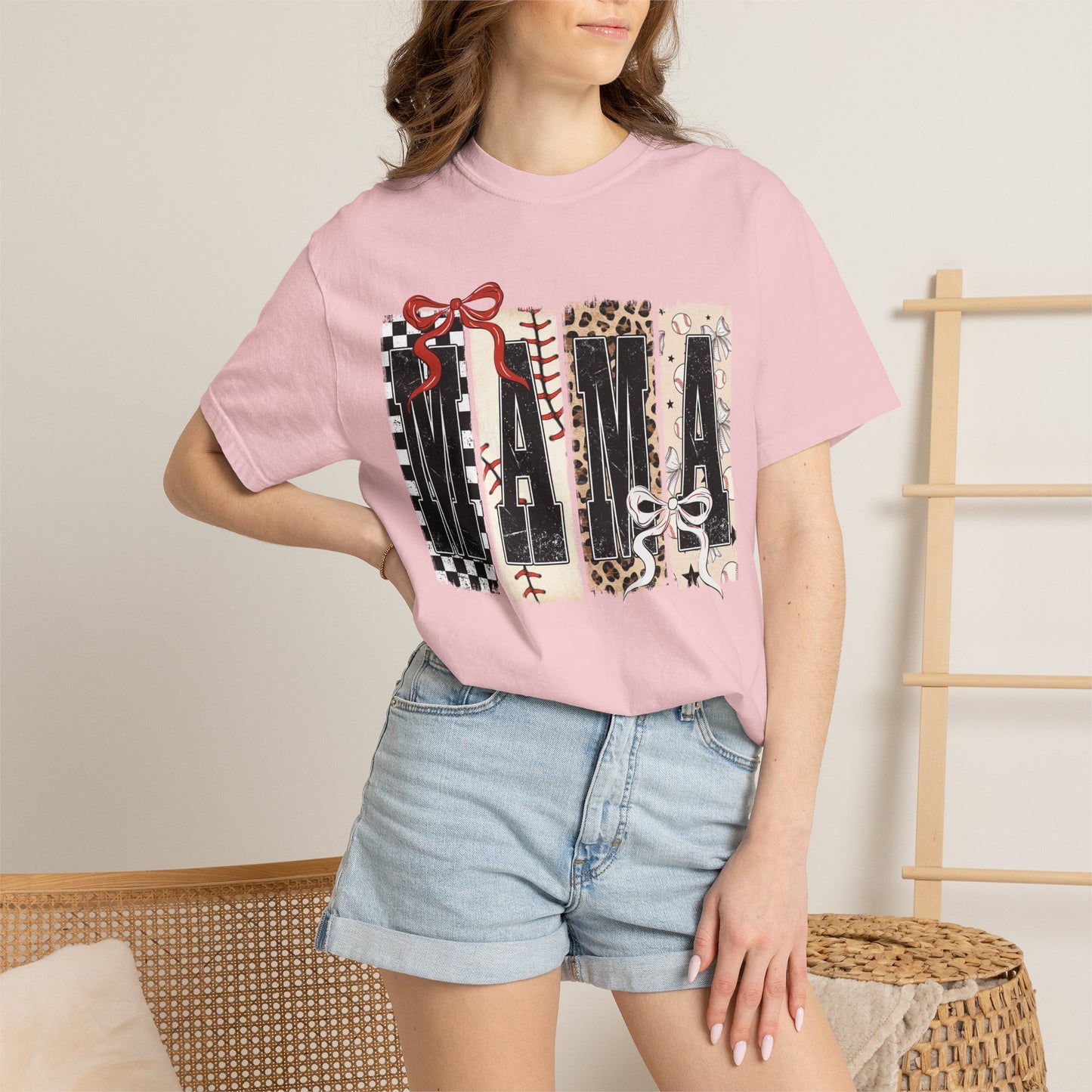 Mama Baseball Pattern Block T-Shirt