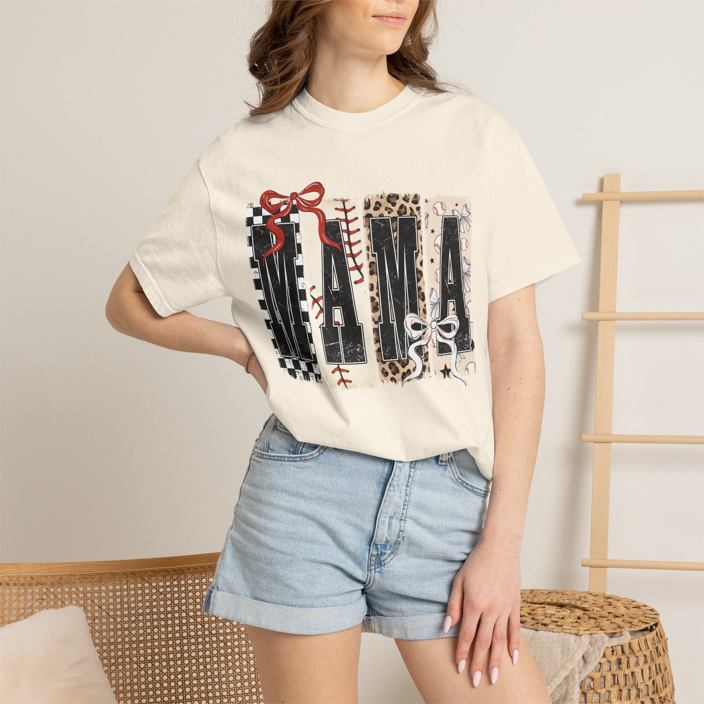 Mama Baseball Pattern Block T-Shirt