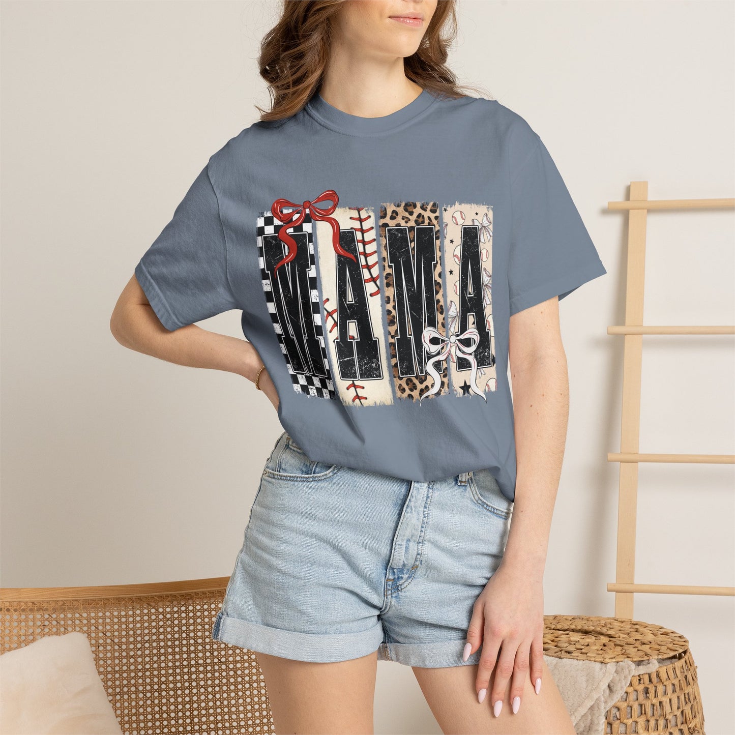 Mama Baseball Pattern Block T-Shirt