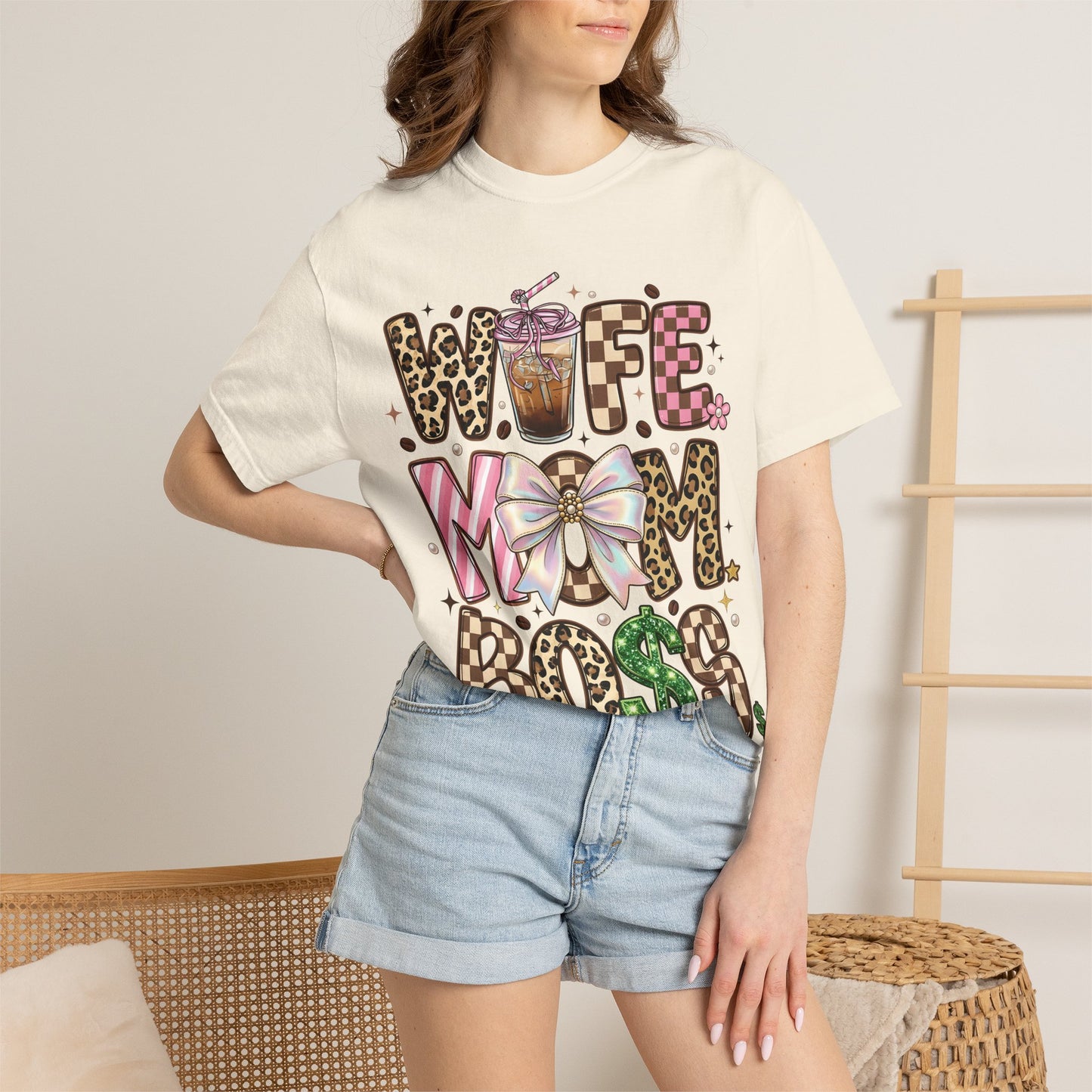 Wife Mom Boss Graphic T-Shirt — Chic Leopard, Floral & Coffee Mom Life Tee