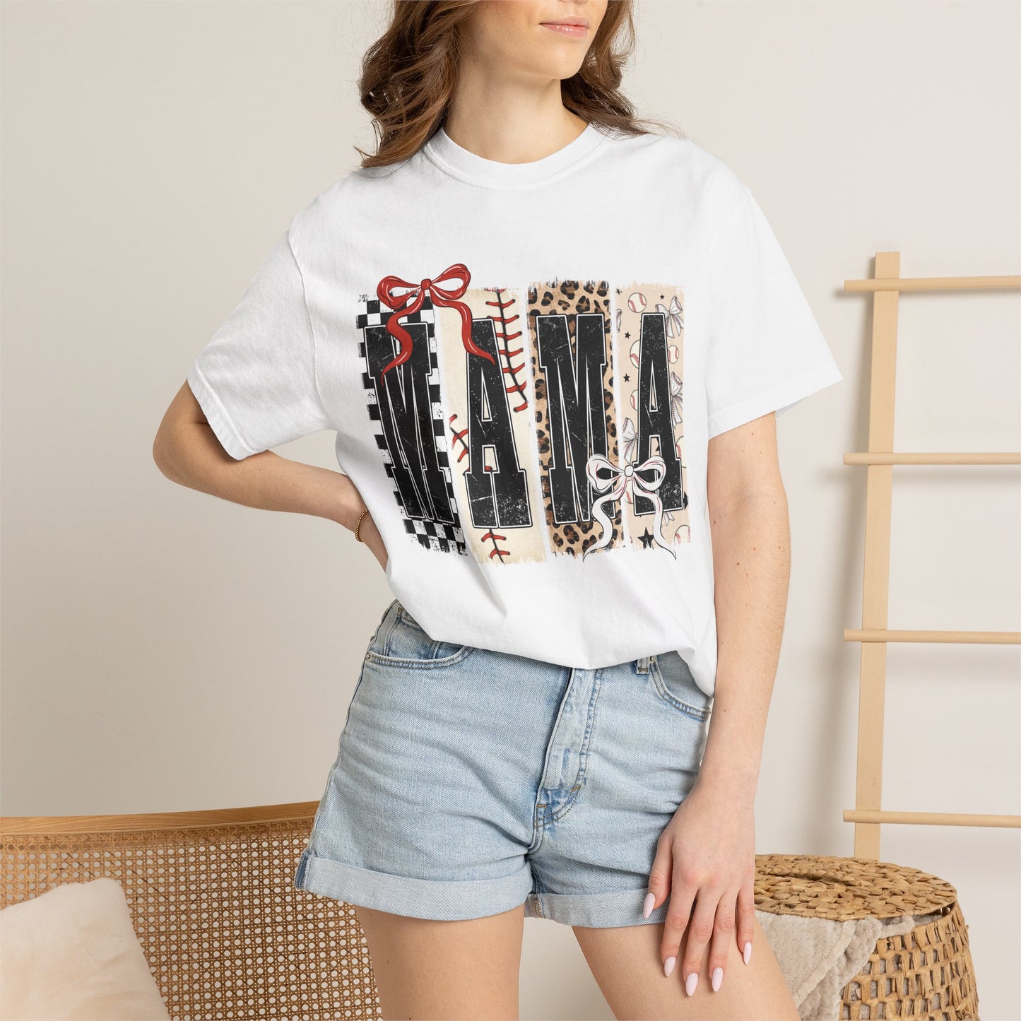 Mama Baseball Pattern Block T-Shirt