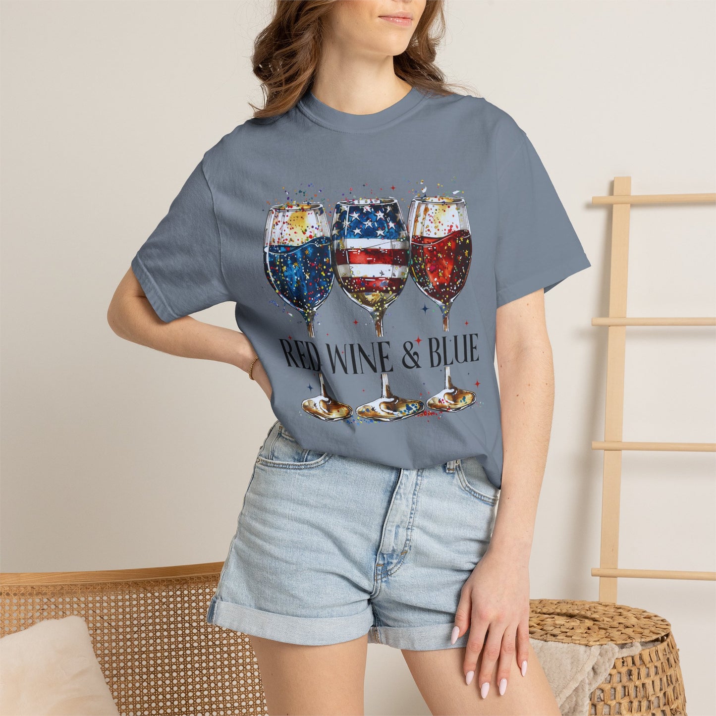 Patriotic Wine Glasses Fourth of July Tee