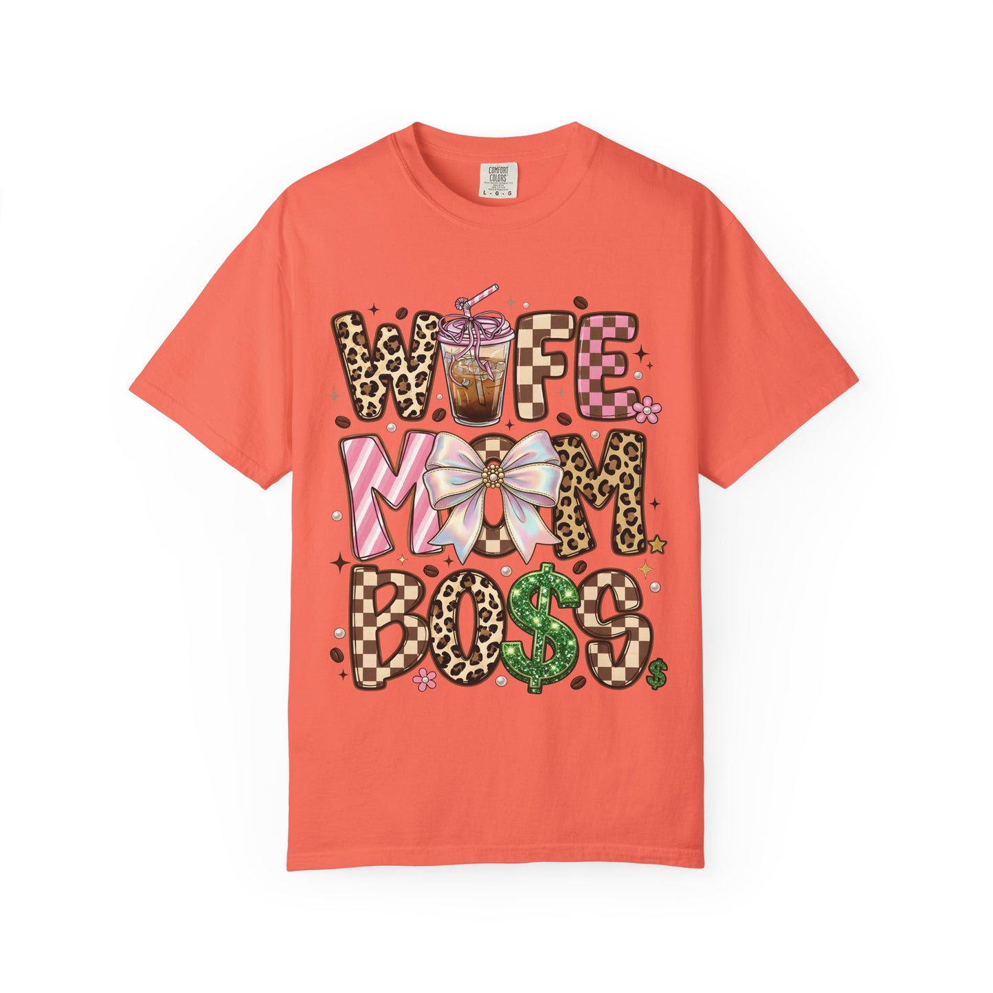 Wife Mom Boss Graphic T-Shirt — Chic Leopard, Floral & Coffee Mom Life Tee
