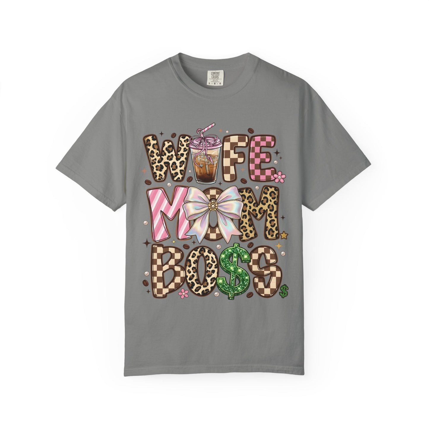 Wife Mom Boss Graphic T-Shirt — Chic Leopard, Floral & Coffee Mom Life Tee