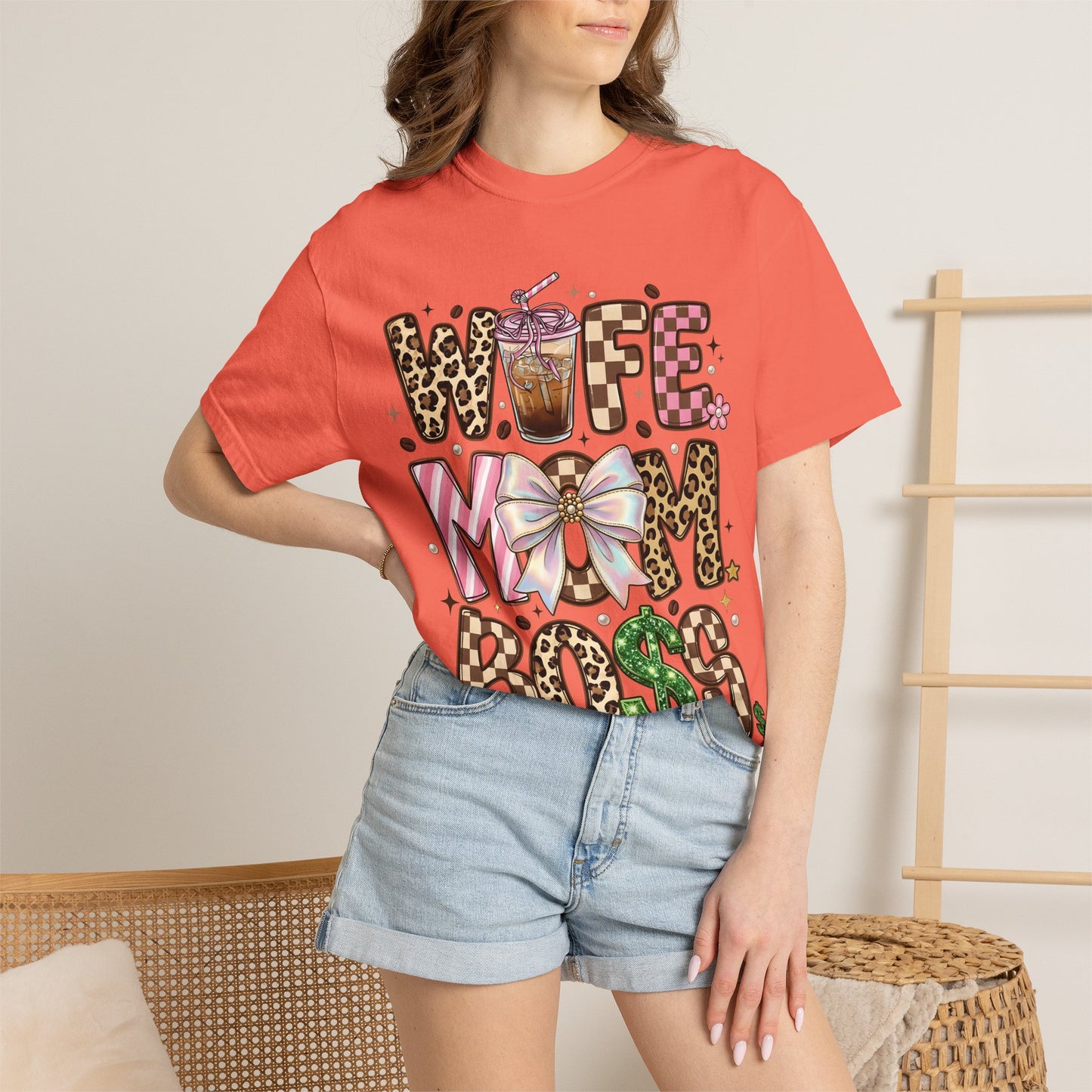 Wife Mom Boss Graphic T-Shirt — Chic Leopard, Floral & Coffee Mom Life Tee